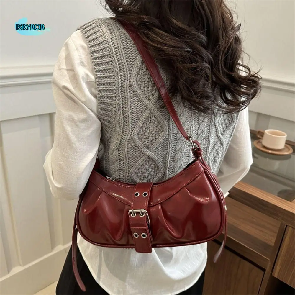 

Fashion Designer Buckle Armpit Bag Vintage Pu Leather Y2k Shoulder Bag Cross Body Gothic Spicy Girl Handbag Women
