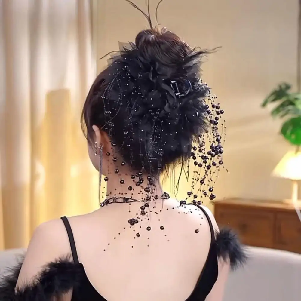 Коготь для волос, перо, сетка, пряжа, цветочный декор, заколка для волос с кисточкой из искусственного жемчуга, заколка для волос на затылке, аксессуар для волос, заколка для волос Закладка