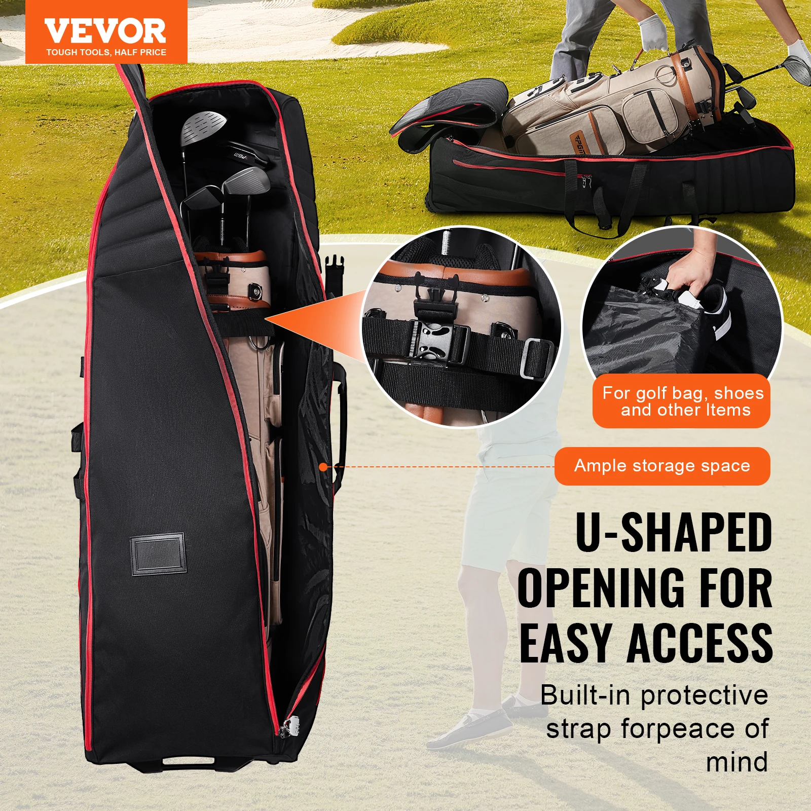 VEVOR Golf Travel Bag Outdoors Soft-Sided Golf Travel Cover Case Wear-Resistant, Padded Golf Luggage Case Cover with Wheels 