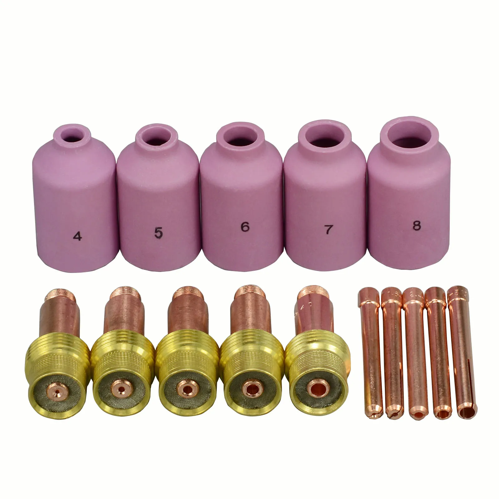 TIG Gas Lens KIT Alumina Gas Lens Nozzle & Back Cap & Collet Body Fit TIG Welding Torch SR PTA DB WP-17 18 26 Series, 15pcs