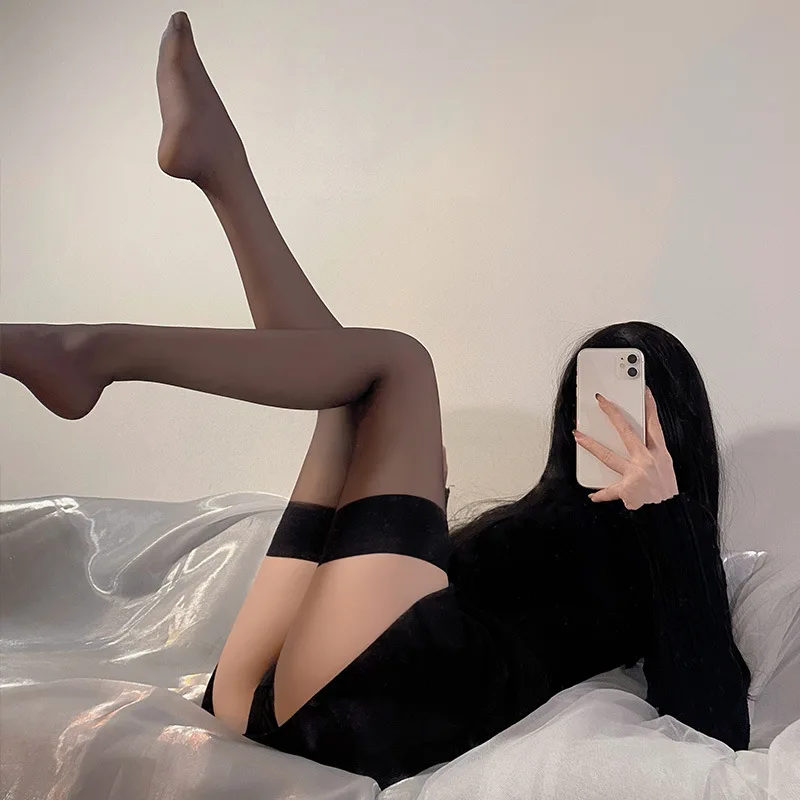 Medias con borde rojo, medias transparentes antideslizantes, calcetines de tubo ultrafinos sexys, piernas hermosas que se han topado entre sí