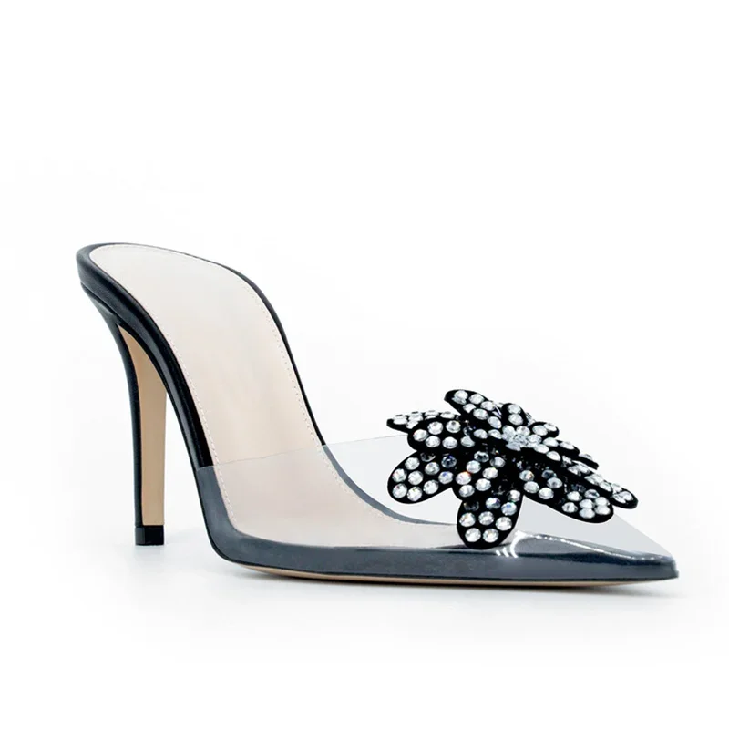 شباشب متقابكة على شكل زهرة كريستال مثيرة بمقدمة مدببة وألوان مختلطة سهلة الارتداء أحذية نسائية عصرية على الموضة