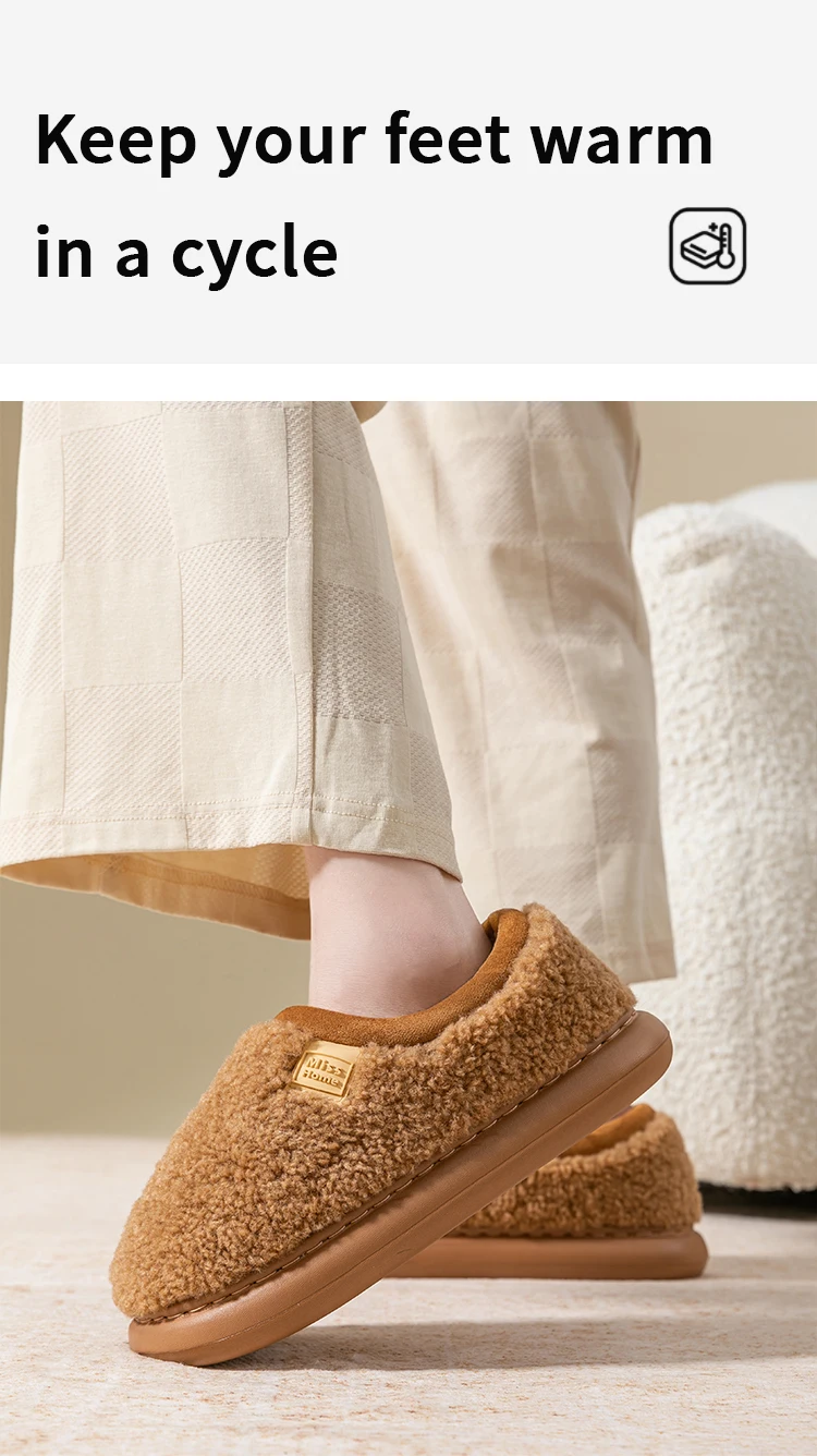 Plüsch-Hausschuhe für Herren, Winter-Hausschuhe für den Innen- und Außenbereich, verdickte weiche Sohle, gemütliche, mit Fleece gefütterte Bootie-Slides für den Heimkomfort – Detail 4