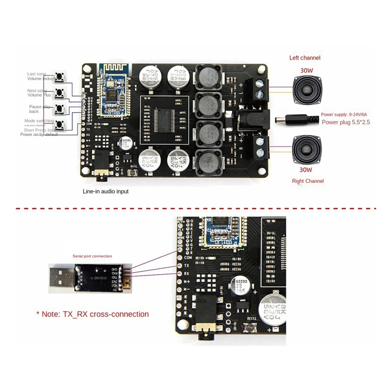 Imagem -04 - Placa Amplificadora Bluetooth Portátil Alto-falante Vibração Ressonância Tpa3118 Som Neodímio Altavoz dc 12v 5a