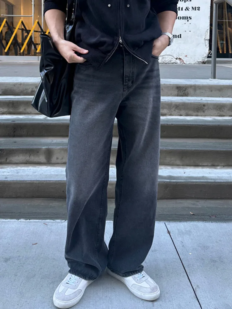 

SYUHGFA Korean Style Solid Color Men's Denim Pants Washing Casual Jeans Straight Wide Leg Male Bottom Trend 2025 Spring