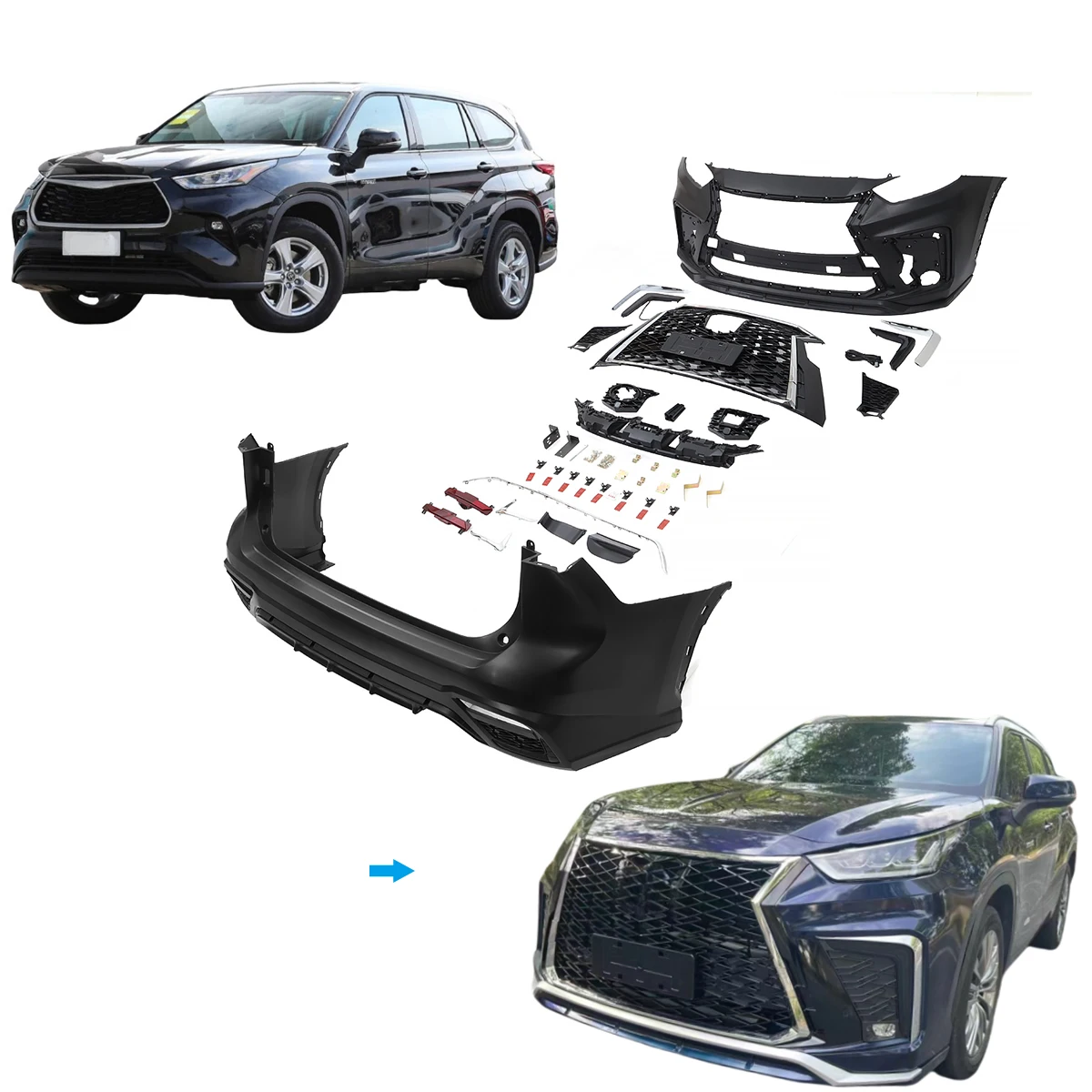 

For Highlander Upgrade To Lexus Face Lift Front Bumper Grille Body Kits Car Accessories For Highlander 2022 2023
