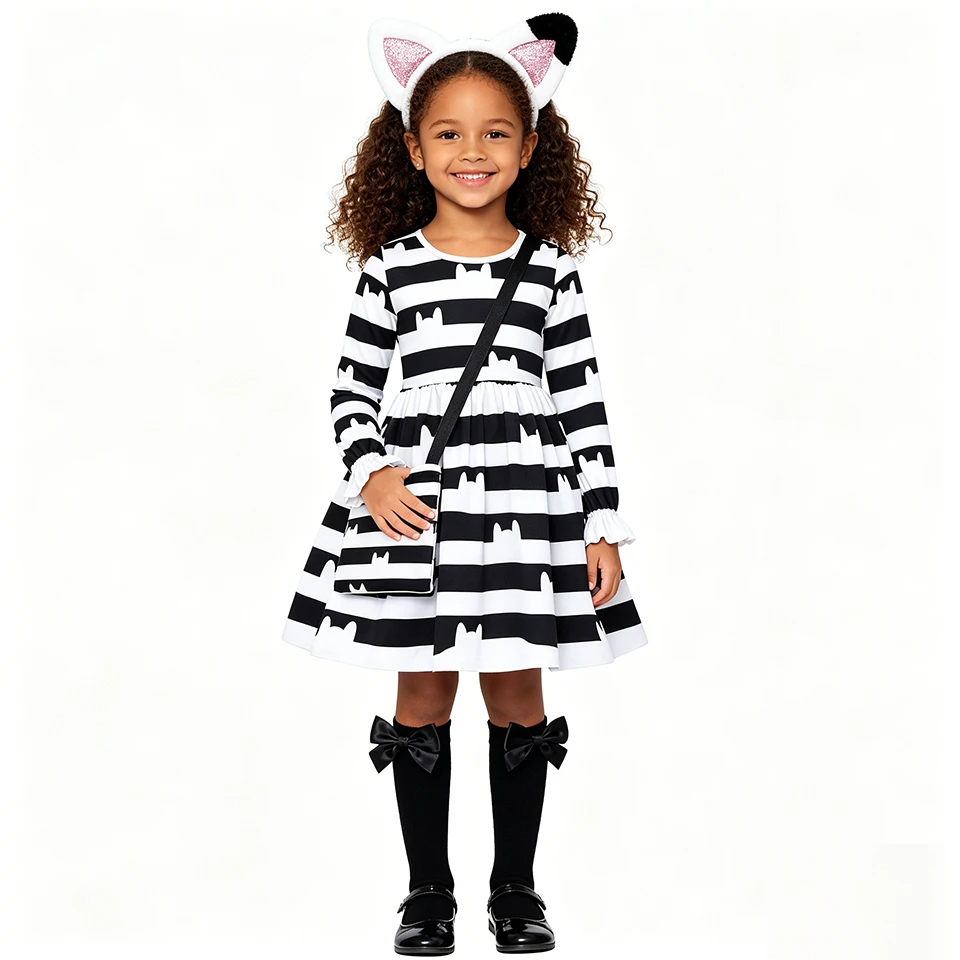 Christmas Cute Cat Gabby Doll Striped Fancy Girl Dress Halloween Cosplay Carnival Birthday Party Themed Event Children's Costume