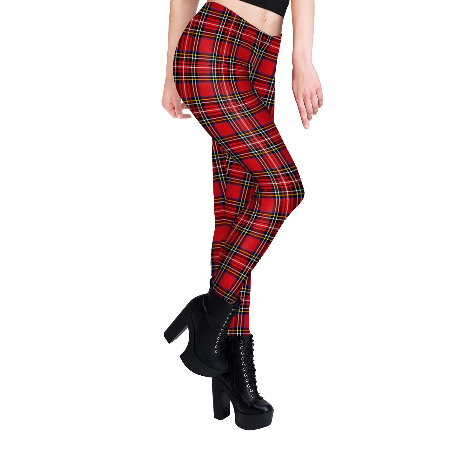 2024 New Digital Print Red Checkered Leggings Elastic Women's Yoga Pants Women