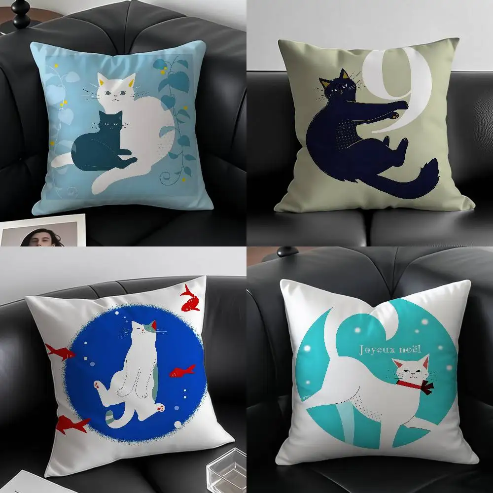 

Flat Style Illustration Cat Pillow Case Custom Printed Brushed Fleece Pillow, Baby Skin-Touch, Eco-Friendly Dye-Sublimation Cush