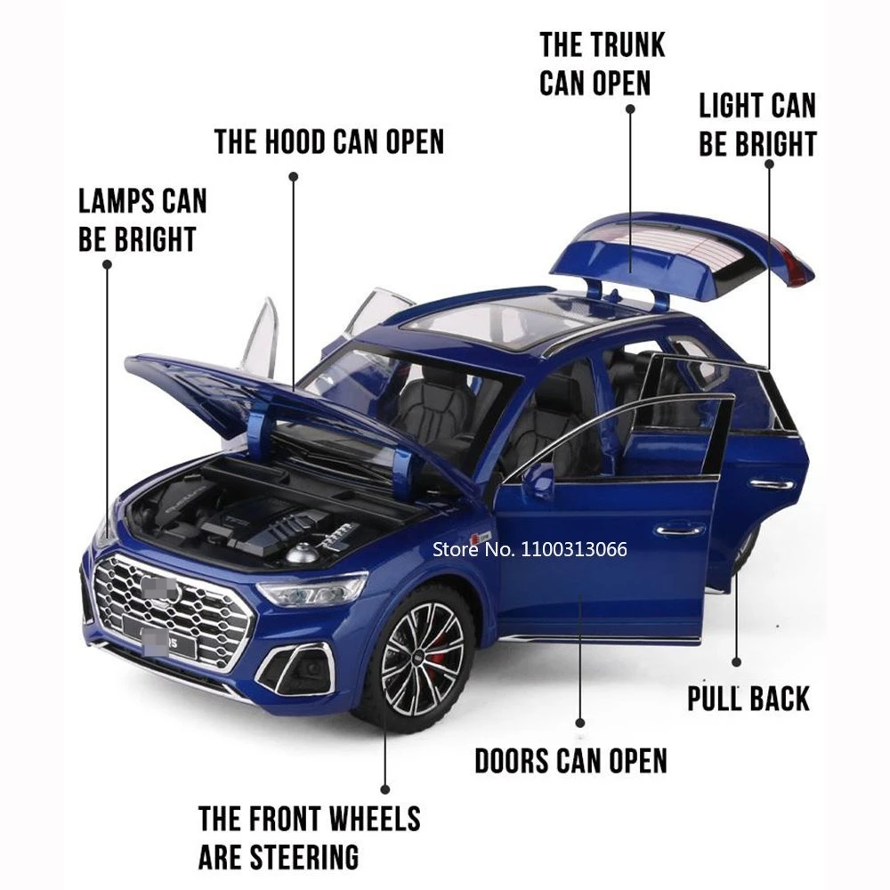 Modelo de coche SUV Q5 1:24, vehículo de aleación fundido a presión, modelo de Metal, coche de luz de sonido de alta simulación, colección de