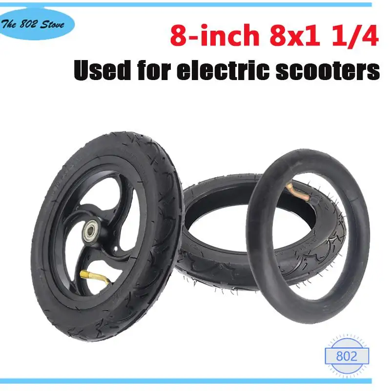 8x1 1/4 Aluminum Alloy Wheel Hub Inflatable Tube Wheel 8-Inch Pneumatic Inner Tube Suitable for Electric Scooters