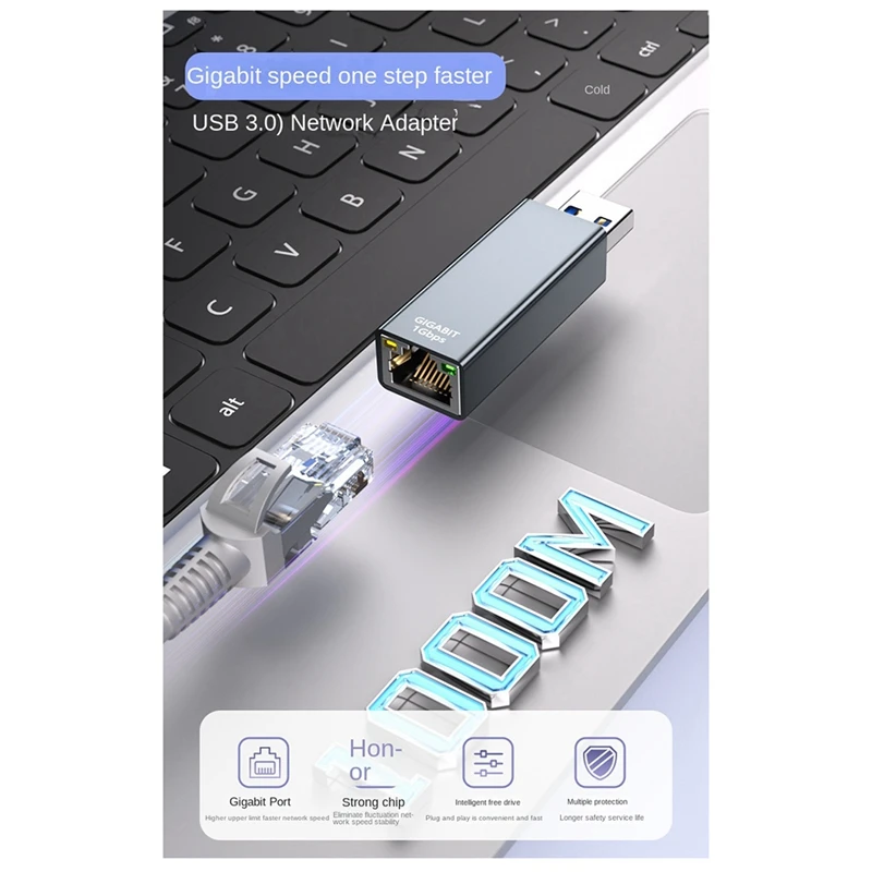 USB 3.0 To Gigabit Ethernet Adapter USB To RJ45 Ethernet Adapter Applicable To Laptops And Desktop Computers