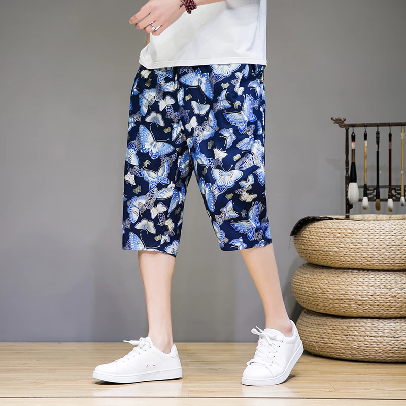 Trend Summer Shorts for Men Breathable and Comfortable Loose 100% Cotton Casual Pants Beach Resort Printed Shorts