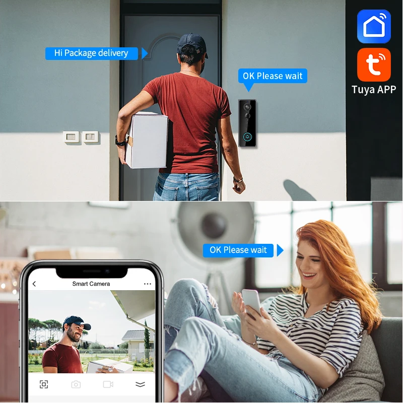 2MP 1080P Tuya APP Low Comsunption  Battery Power WIFI IP Doorbell Video Door Phone Visual Doorviewer Camera Peephole Viewer view 2