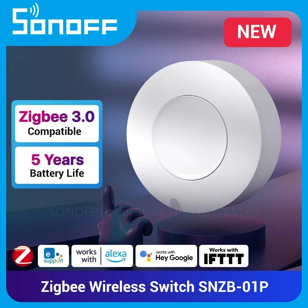 SNOFF Zigbee Wireless Switch SNZB-01P Smart Scene Two-way Contol Home Appliance via eWeLink for Smart Home Works with Alexa