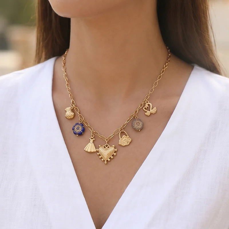 Kalen Vintage Mixed Charm Layering Necklaces for Women Stainless Steel Flower Dragonfly Starfish Bead Chains Jewelry Gift