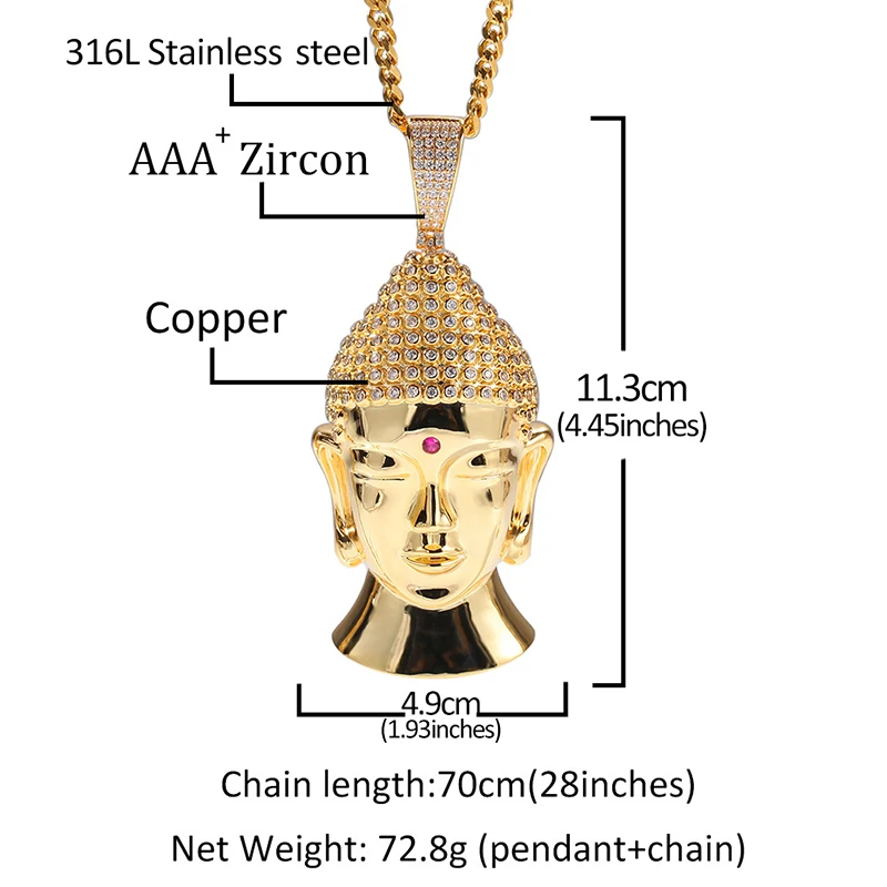 Hip Hop AAA Cubic Zirconia Paved Bling Iced Out Big Buddhism Sakyamuni Pendants Necklace for Men Rapper Jewelry Drop Shipping