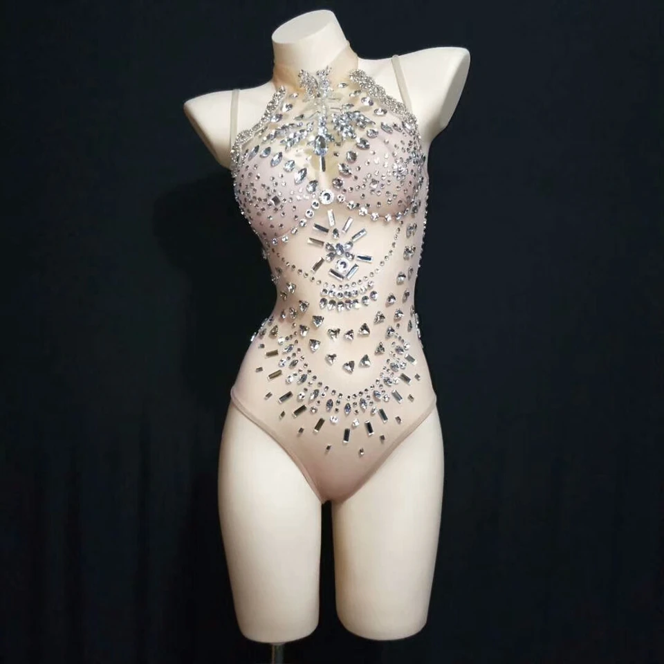 

Sexy Perspective Crystal Leotard Female Singer Dancer Rhinestone Bodysuit Costume Women's Outfits Party Performance Underwear