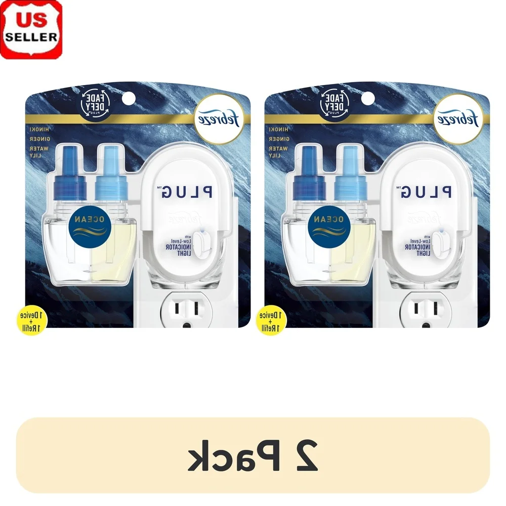 

2 Pack Plug In Air Freshener Fade Defy Odor Eliminating Scented Oil Kit Ocean Scent with Refill Device
