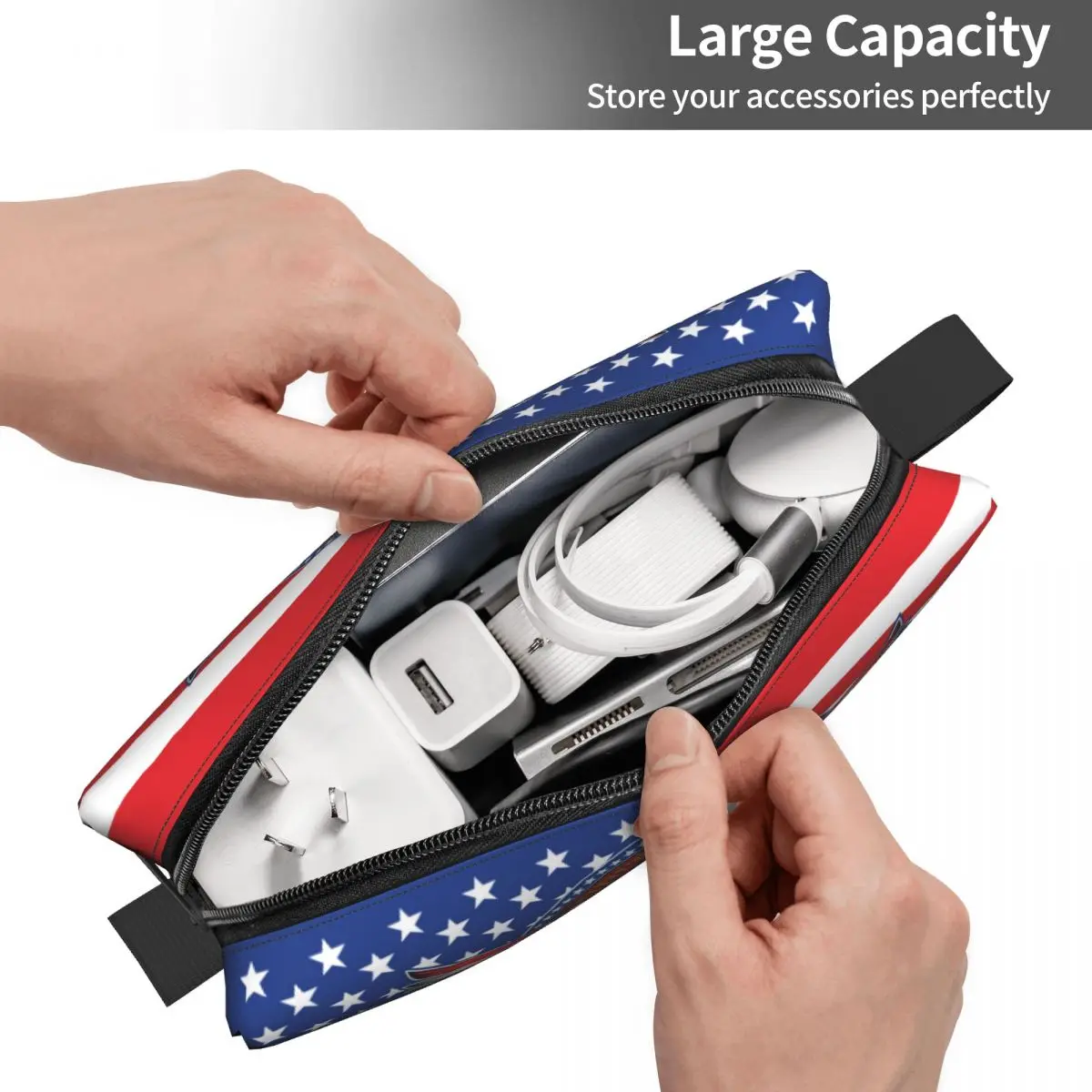 Custom USA Flag American Eagle Toiletry Bag for Women Makeup Cosmetic Organizer Ladies Beauty Storage Dopp Kit Box