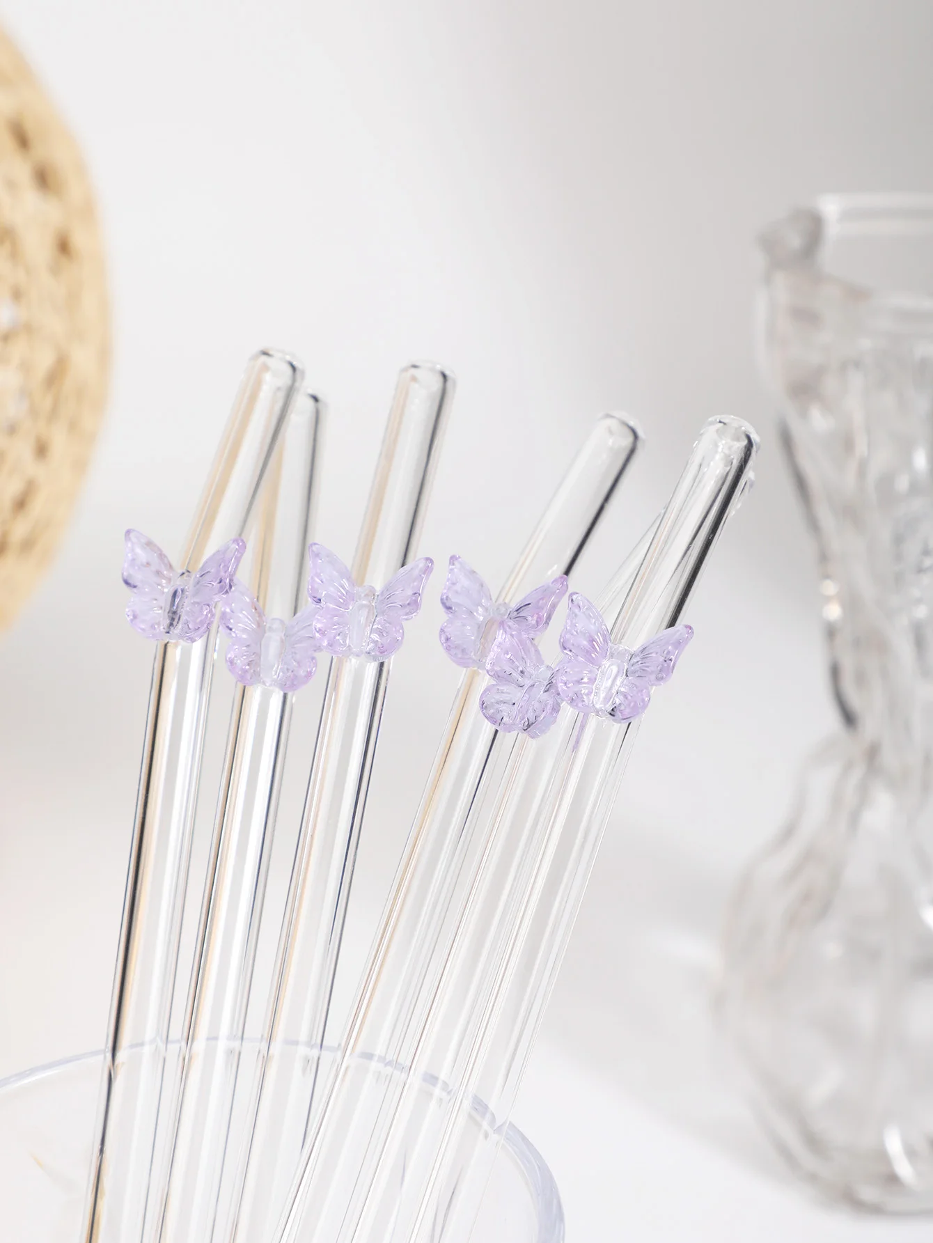 4/7PCS  Butterfly Straws Transparent Reusable Bent Glass Straws, Ideal for Tea, Iced Coffee, Perfect for Weddings & Gifts