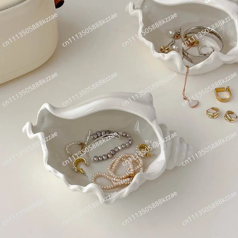 Ceramic Conch Shell Jewelry Storage Tray Dessert Plate Earrings Necklace Display Holder Crafts Home Decoration Ornament