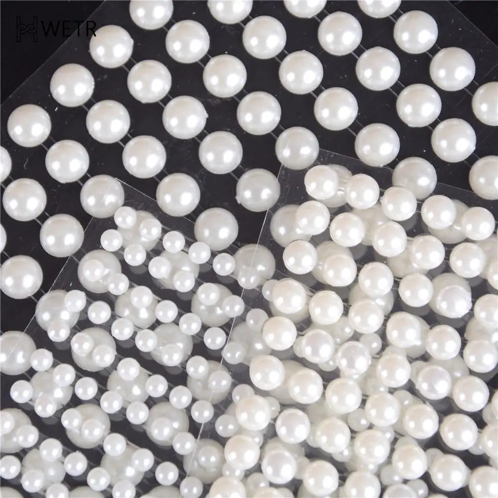 Cream Resin Simulated Pearls Sticker Self Adhesive Strips Decorative DIY Circle Beads 4mm 5mm 6mm