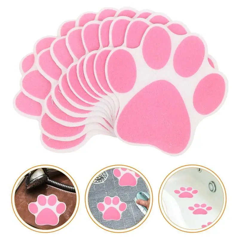 10pcs Bathtub Rug Cute Footprints Cat And Dog Paws Kitchen Bathroom Floor Anti-Slip Decorative Stickers Bathtub Stickers Paw