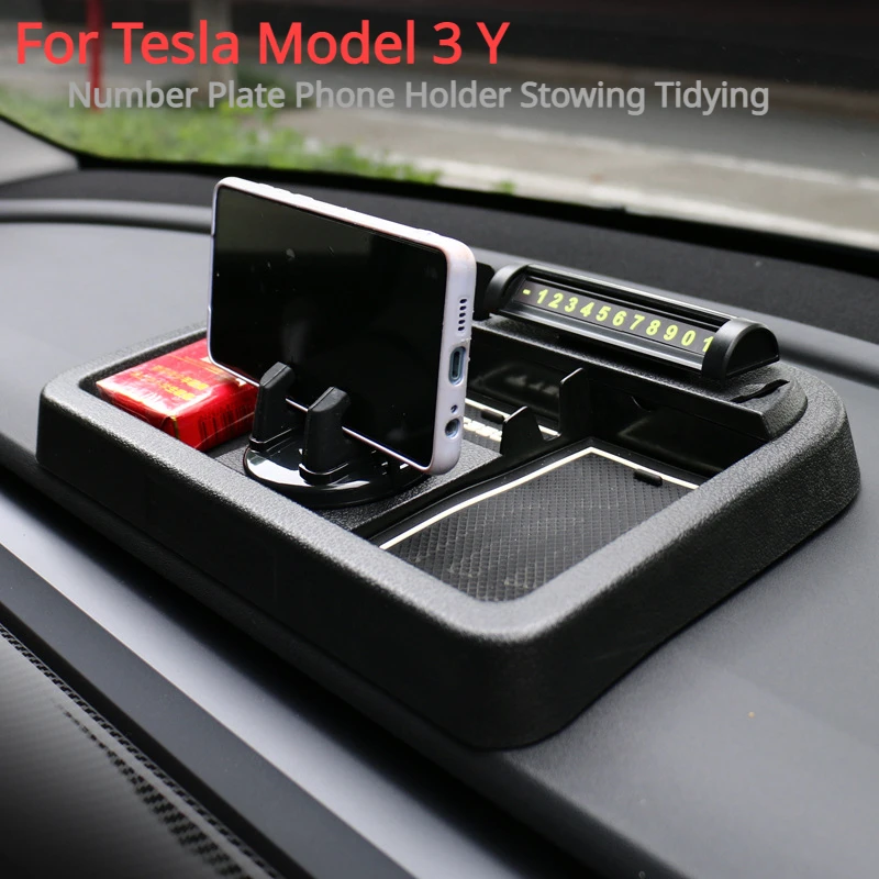 

Ящик для хранения приборной панели Tesla Model 3 Y, держатель для телефона с номерной табличкой, силиконовый лоток для хранения порядка, модификация, автомобильные аксессуары