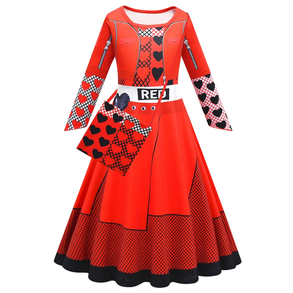 Carnival Disguised Child Descendants 4 Queen of Hearts Red Dress Up Girls Halloween Cosplay Masquerade Party Performance Costume