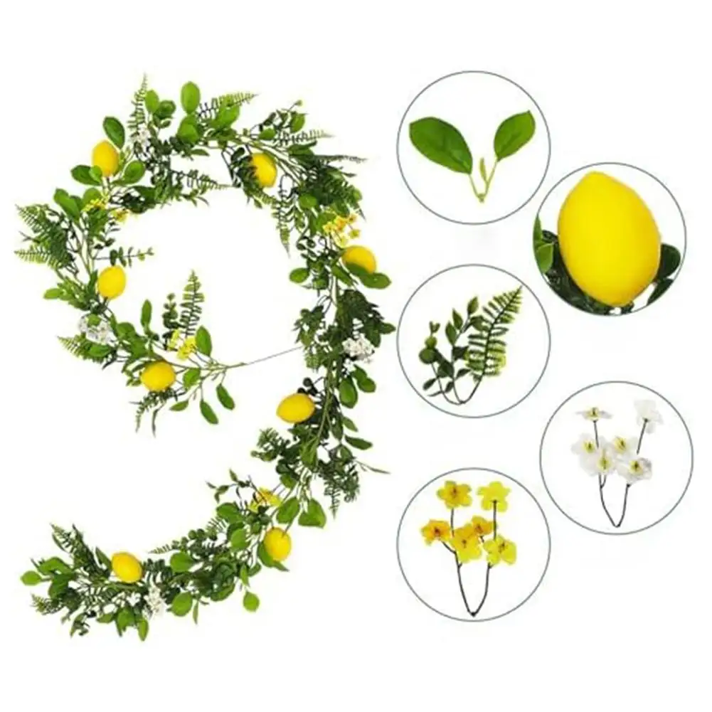 

200cm Artificial Lemon Garland Silk Vine With Leaves Flowers Wall Hanging Lemon Rattan For Wedding Party Home Decoration