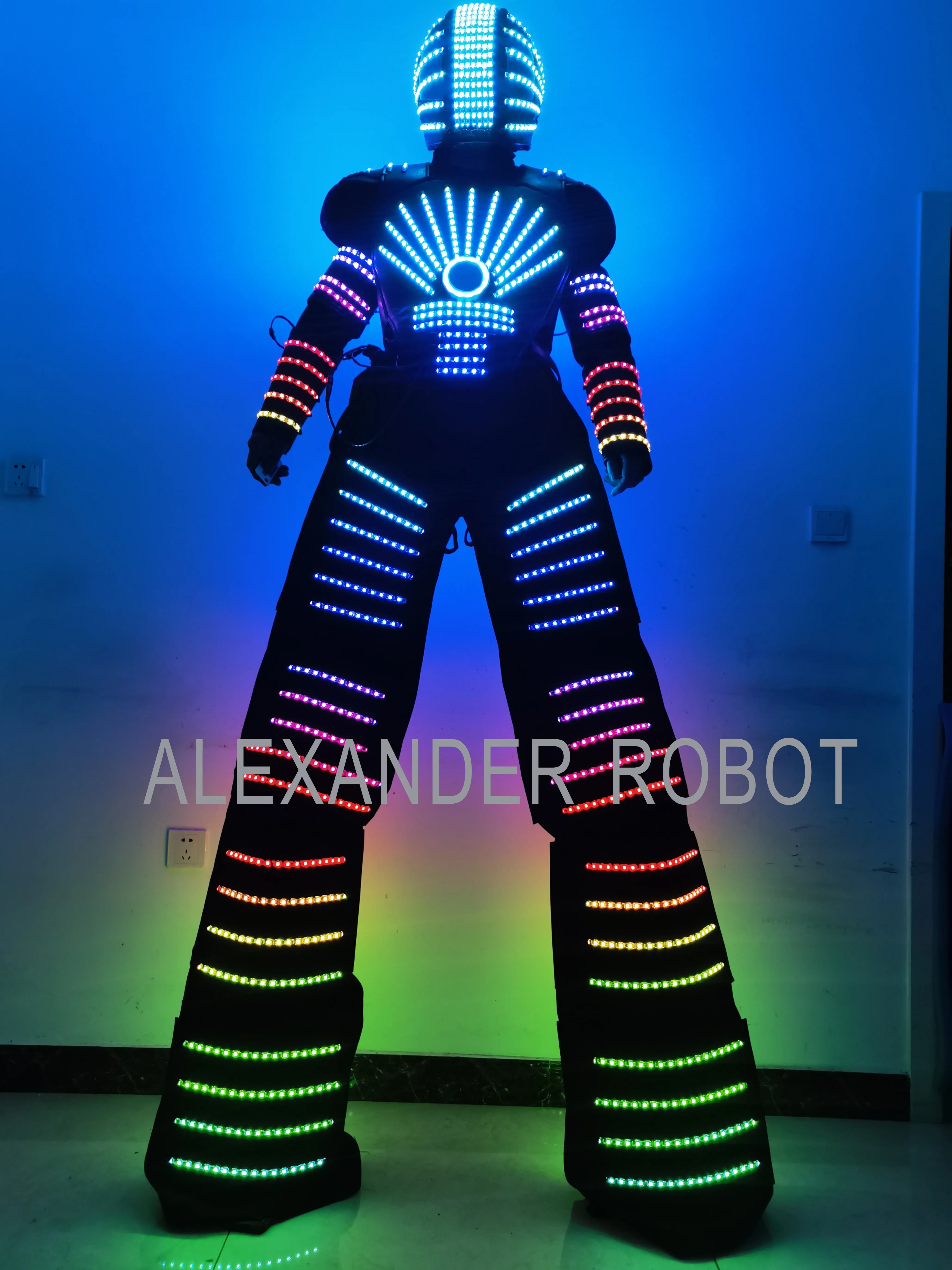 

Full Color Pixel LED Robot Costume David Guetta LED Robot Suit Laser Robot Jacket Ranger Stilts Clothes Luminous Costumes