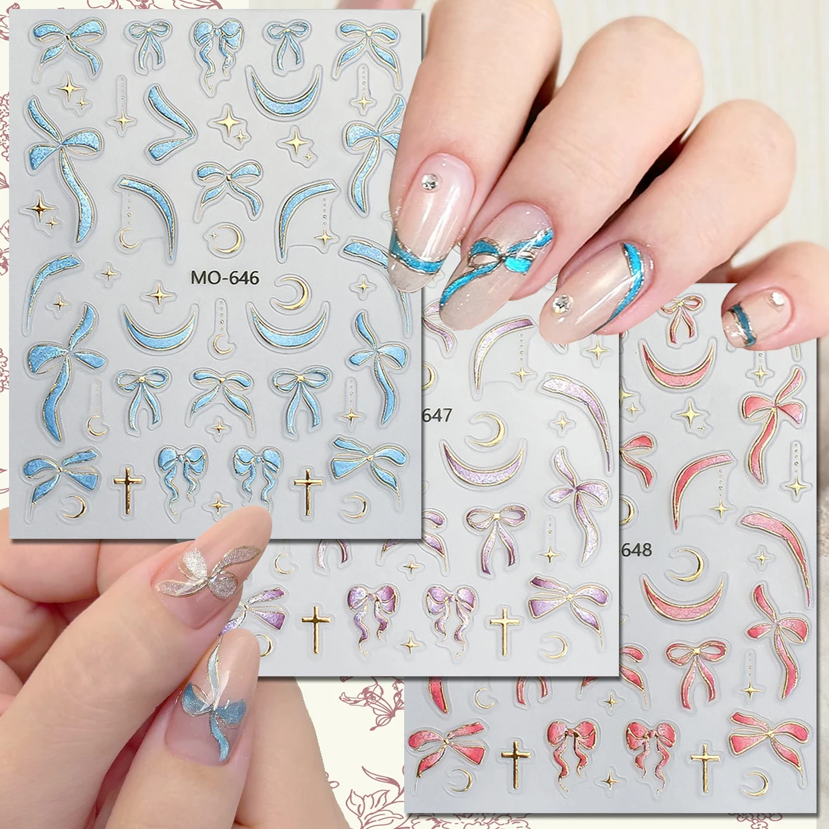 3/6 ورقة 5D الذهب احباط القوس القمر ستار مسمار الفن ملصقات معدنية الساخن ختم ذاتية اللصق مسمار الشارات للنساء DIY بها بنفسك #1