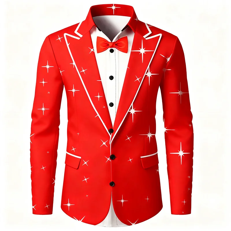 

Men's Long Sleeved Lapel Printed Button up Cardigans Christmas Party Family Gathering Fashionable Casual Shirts