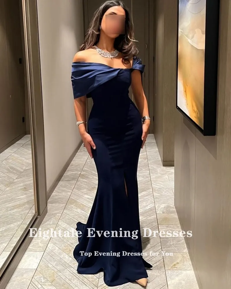 Eightale Navy Blue Evening Dress Side Slit Prom Gown Mermaid Customized Arabic Wedding Party Dresses Robes De Soirée image 6