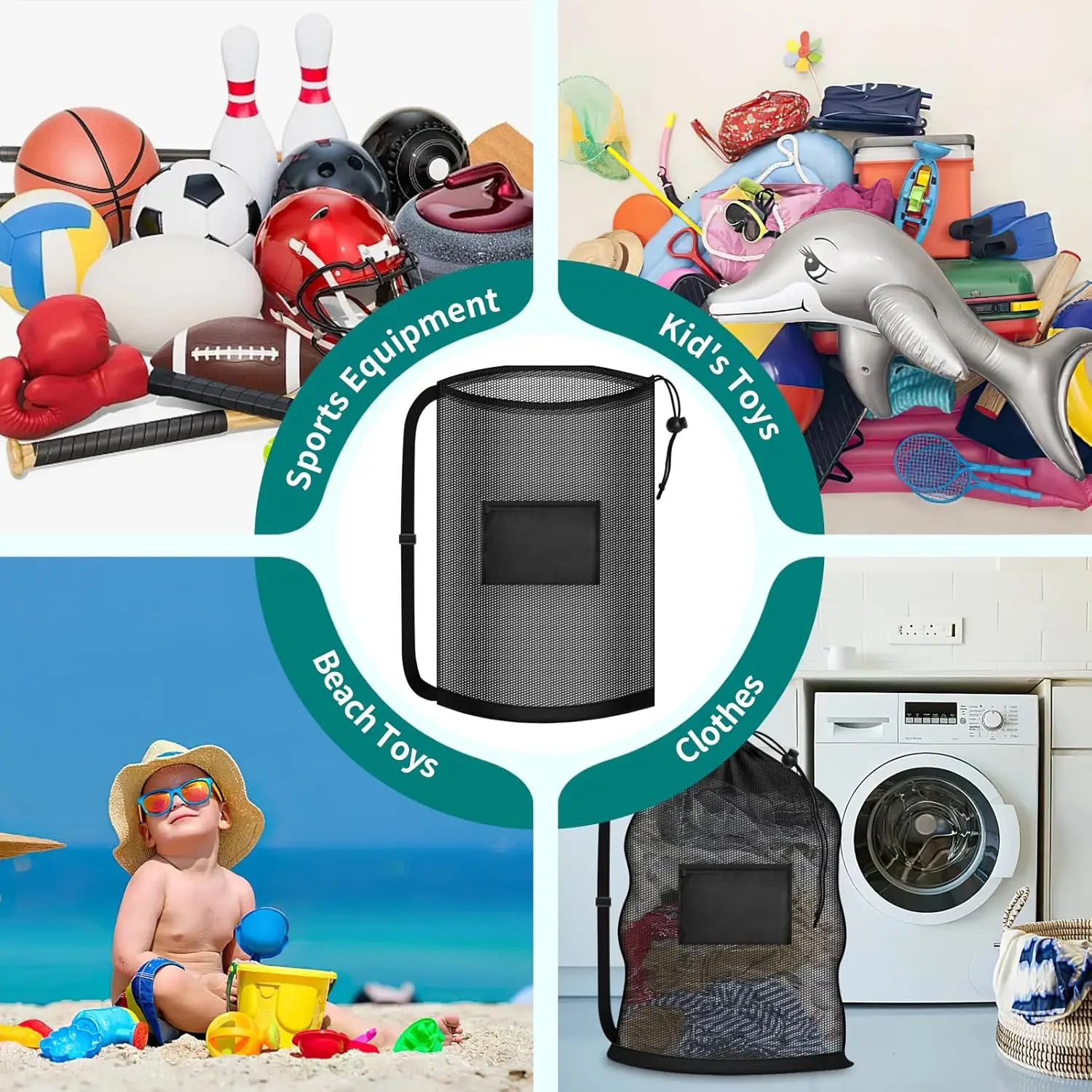 حقيبة كرة شبكية برباط 40 بوصة × 30 بوصة مع جيب كيس شبكي رياضي شديد التحمل للمدربين حقيبة تخزين لمعدات صالة الألعاب الرياضية لكرة السلة