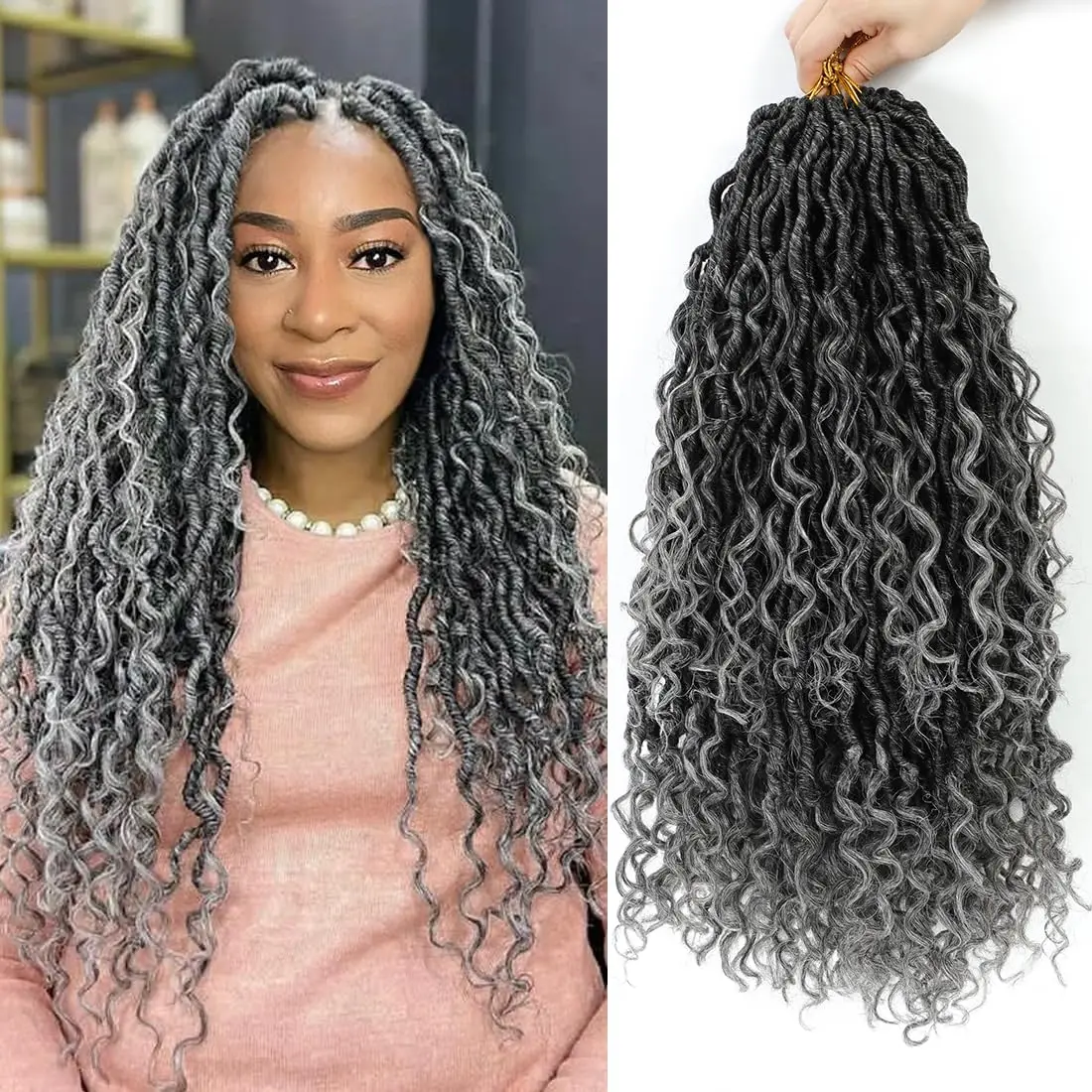 14inch Short Pre-Looped River Locs Synthetic Crochet Hair 14inch Boho Goddess Curly Faux Locs For Black Women