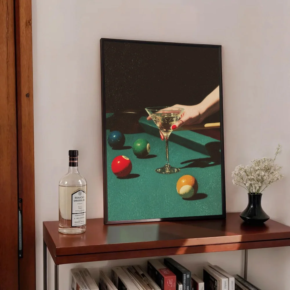 1pc Vintage Billiards Cocktail Poster, Frameless Minimalist Trendy Lucky 8 Ball Canvas Prints for Bar Cart and Living Room Decor view 3