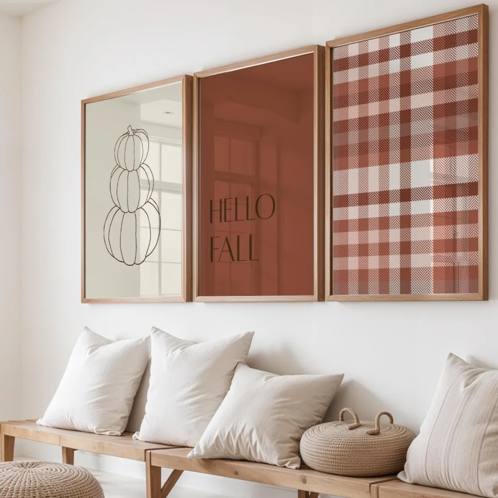 6pcs Frameless,Neutral Autumn Wall Art Prints,Simple Autumn Decora,Digital Download,Autumn Hello Living Room Bedroom Wall Decor
