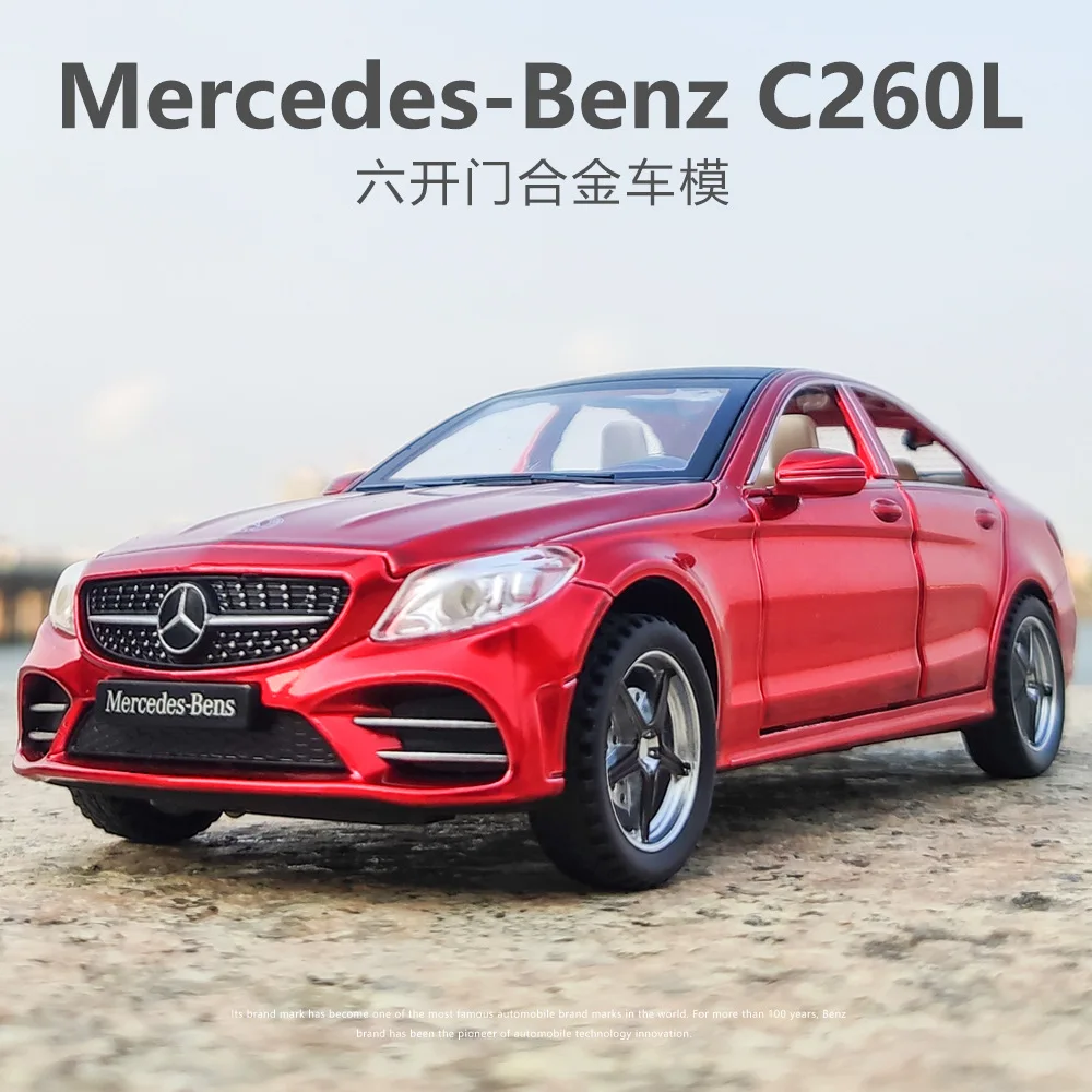 1:32 C260L Mini Alloy Car Model 6 Doors Open Pull Back Function Sound Light Rubber Tires Toy Vehicle Boys Birthday Present