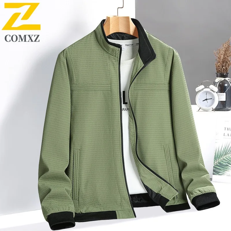 

COMXZ Men Solid Color Jacket Autumn New Outdoor Single Layer Light Hiking Suit Windproof Breathable Trench Jacket Casual Coat