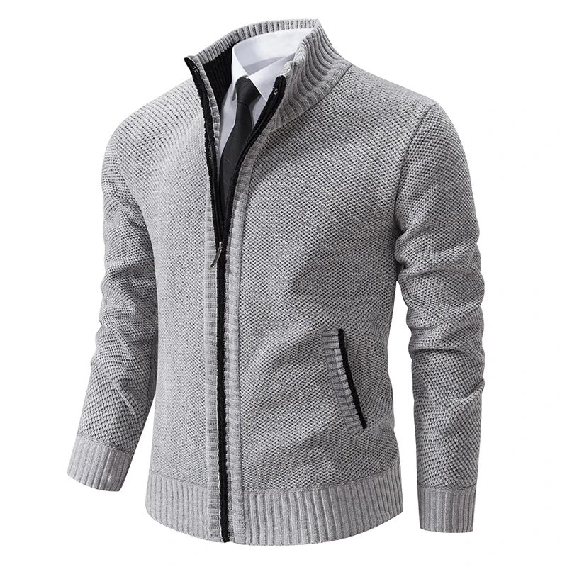 Autumn Winter Knitted Jackets Men Slim Sweatercoat Stand Collar Business Casual Zipper Knitting Solid Outerwear Coat Man Jacket