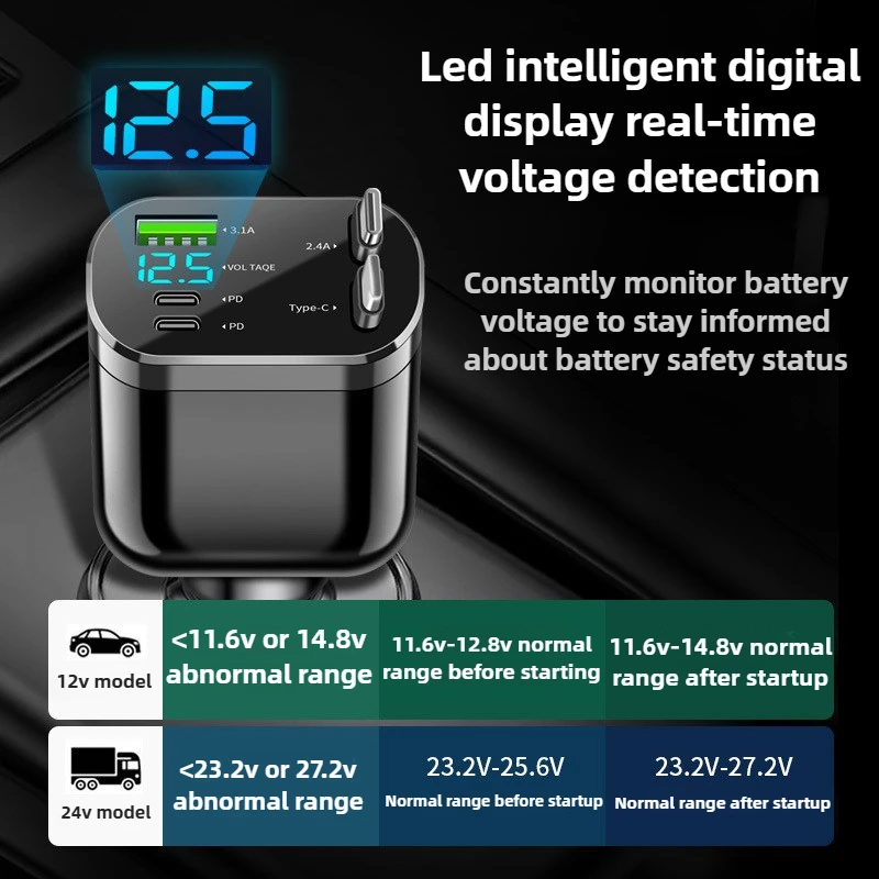 لشاحن ولاعة السجائر، كابل ملف مزدوج قابل للطي وقابل للسحب، شحن سريع عالمي لملحقات هواتف iPhone Android