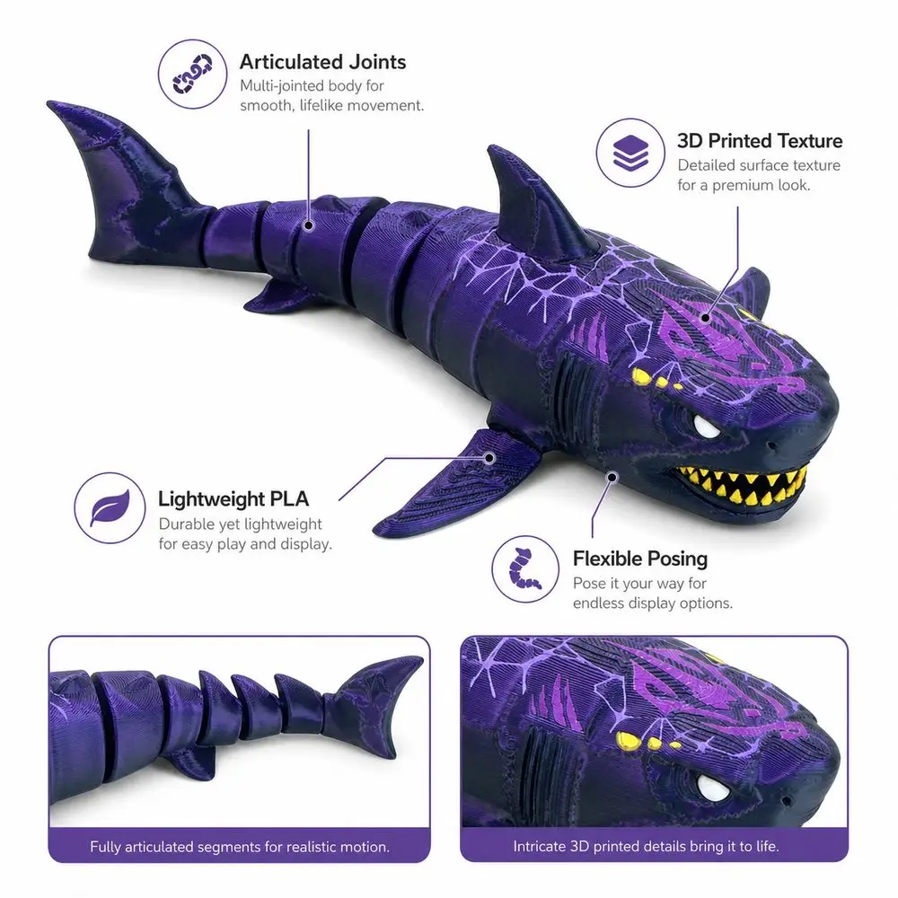 3D Printed Articulated Shark Figure Articulated Joints Mosasaur Whale Sea Animal Figure Flexible Design Marine Reptile Figure
