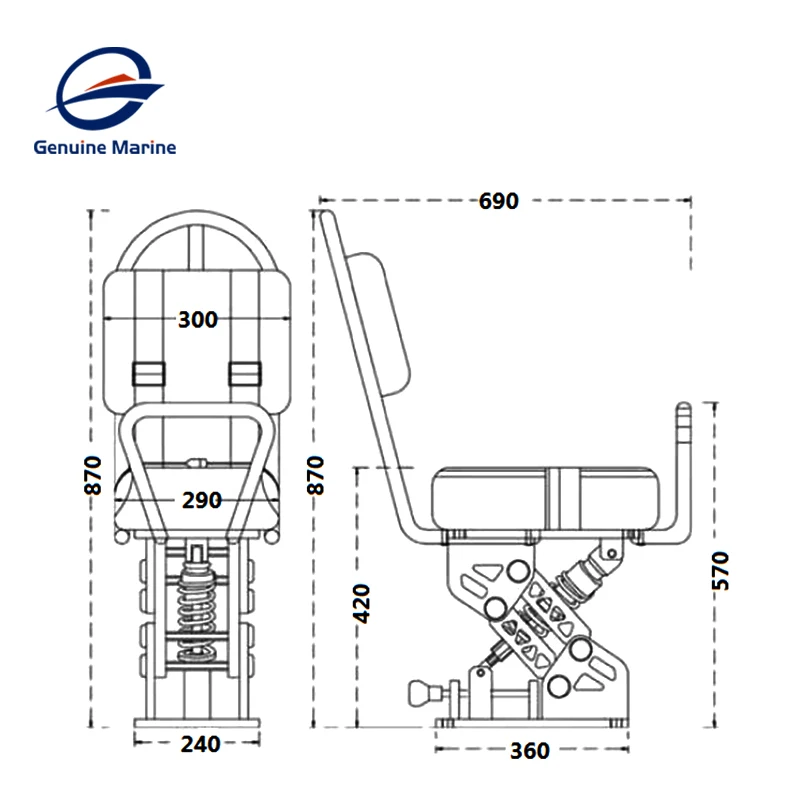 Genuine Marine Speed Boat Suspension Seat Jet Boat Captain Shockproof Seats for Fishing Jockey Seat Rib Boat