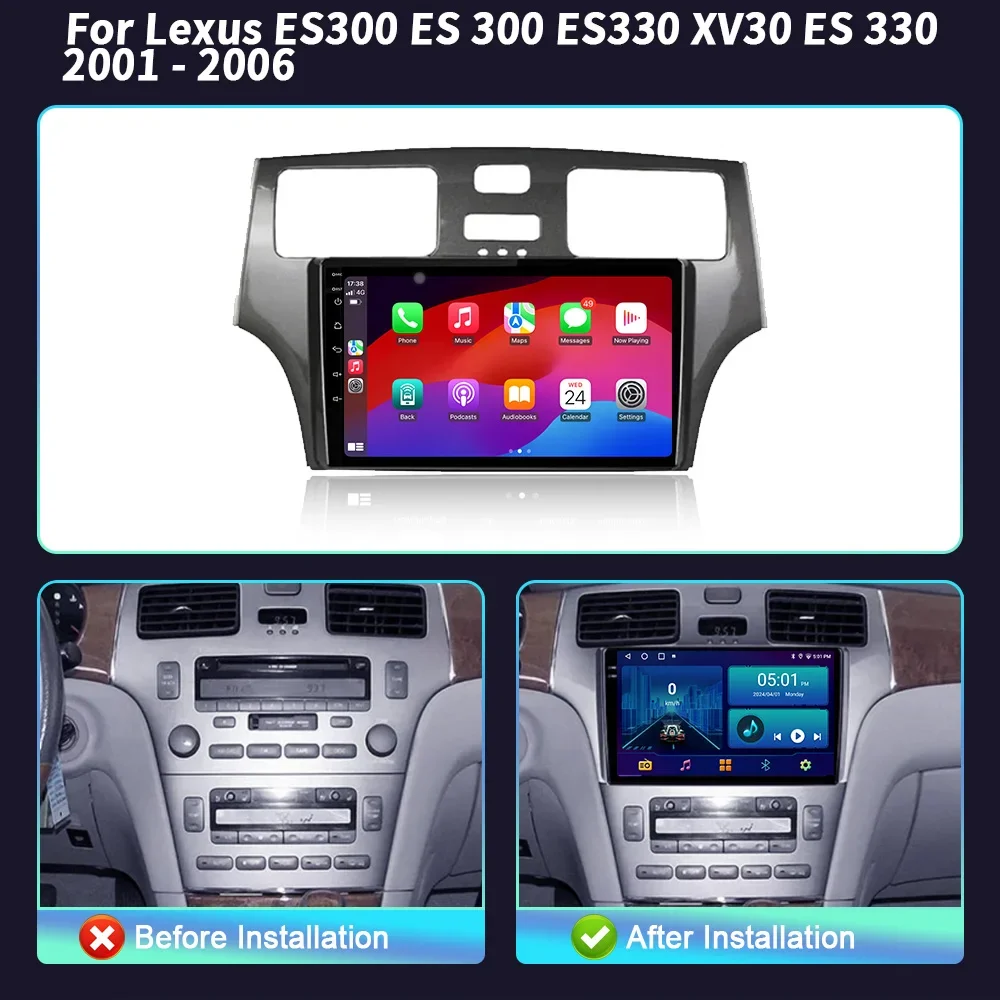 Dla Lexus ES300 ES 300 ES330 XV30 ES 330 2001-2006 Radio samochodowe Multimedialny odtwarzacz wideo Nawigacja Carplay Android 14 Ekran dotykowy