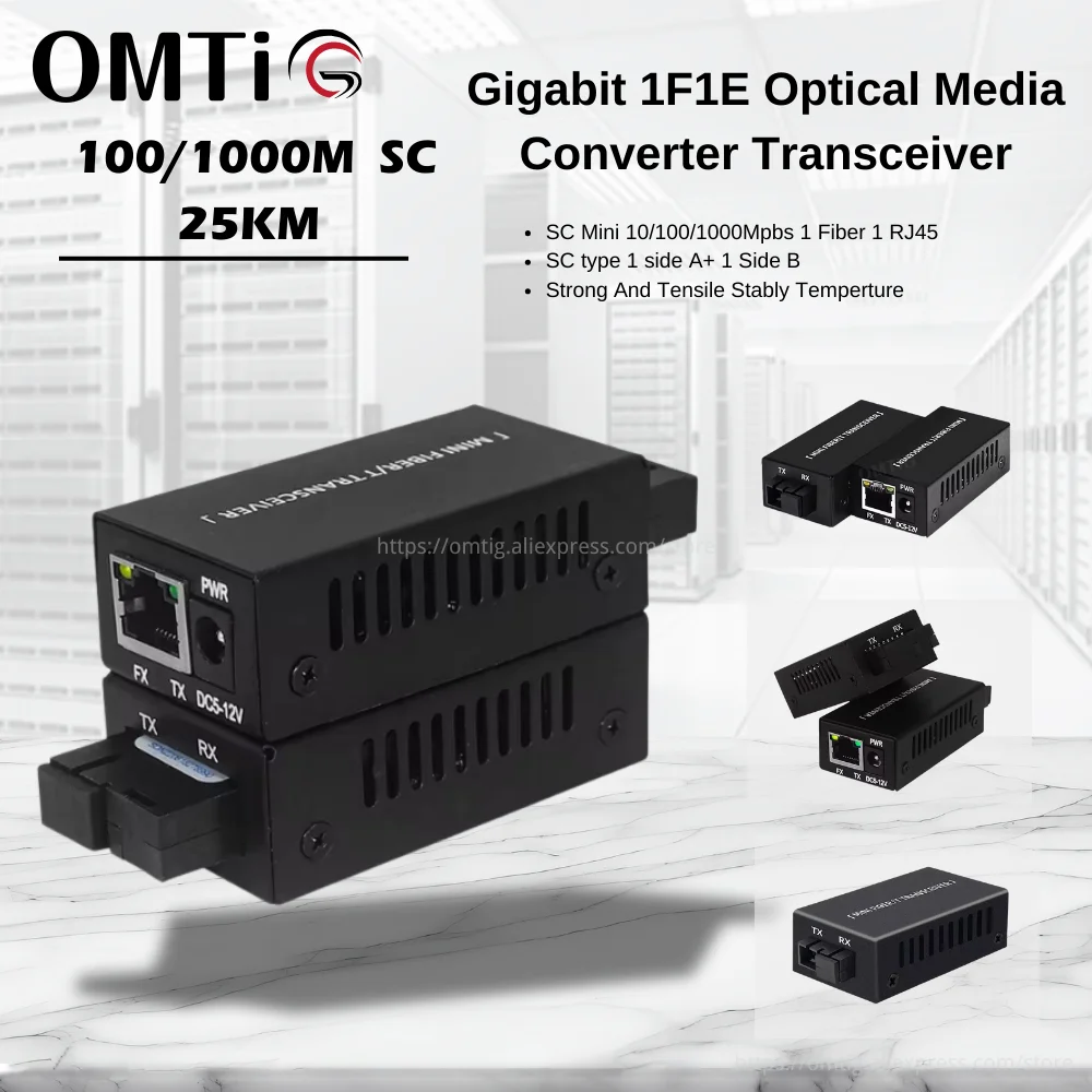 

1 Pair Gigabit Mini 1F1E Optical Media Converter Transceiver Singlemode Simplex 100/1000M SC 25KM Fiber Switch