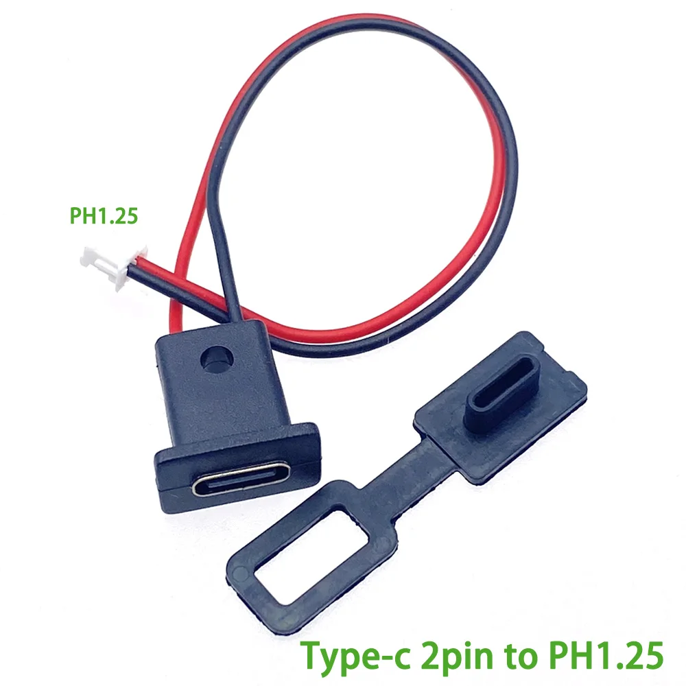 10pcs Type-C 2P to PH1.25 female socket with hole, direct pressure waterproof USB connector, with cable and rubber ring