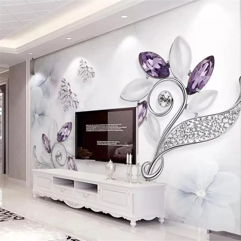 Custom Wallpaper 3d Mural Creative Luxury Jewelry Diamond Flower Background Wall high-end embossed peony jewelry backdrop mural