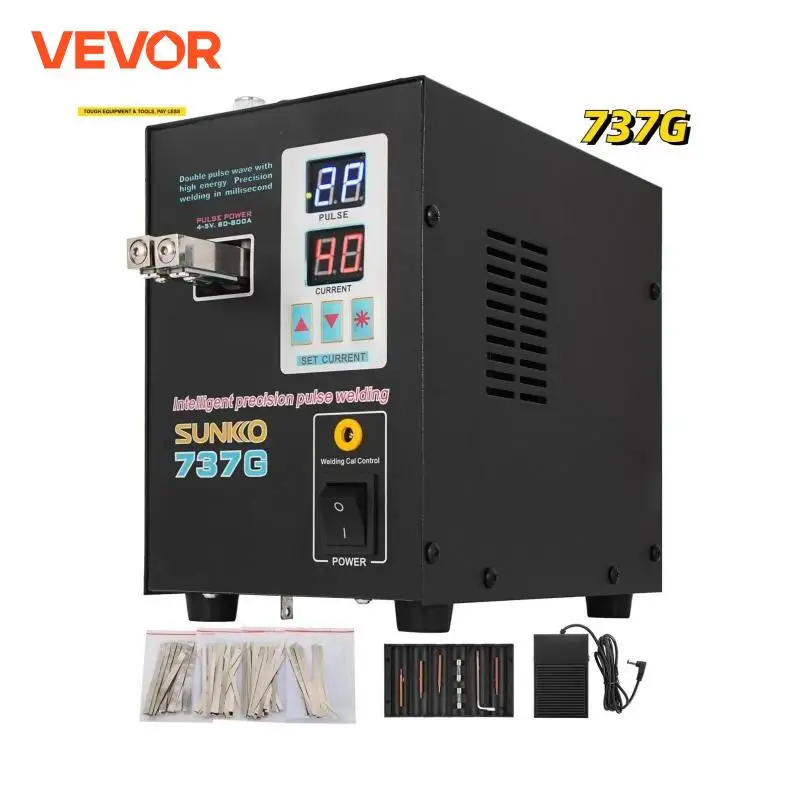 VEVOR Macchina Saldatrice Elettrica per Batteria Portatile Corrente di Saldatura 50A-800A Saldatrice a Punti con Ago di Saldatura Pressione di Saldatura 200g-700g Schermo di Controllo e Luce LED Potenza Massima 1500W